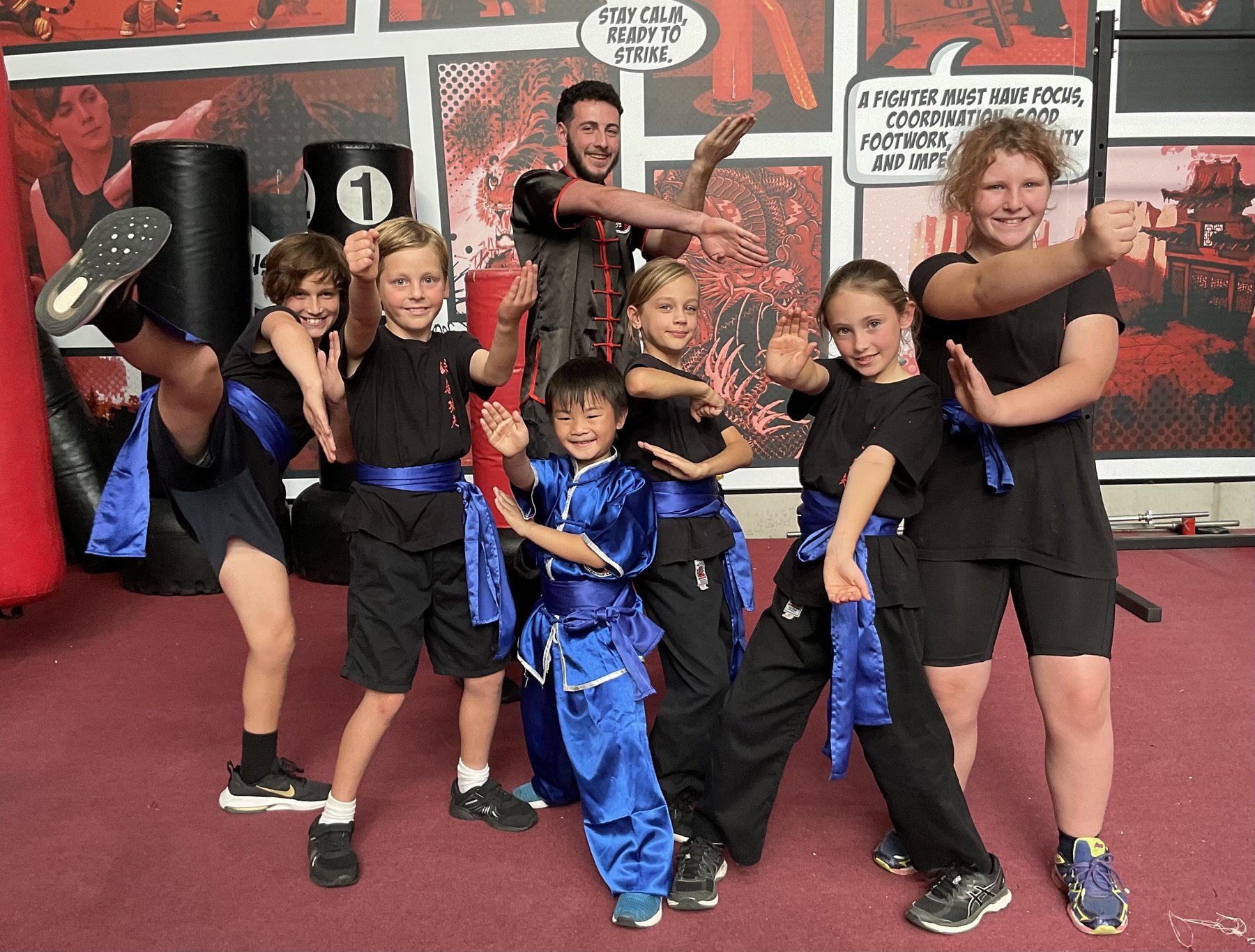 Children and an instructor training in Wing Chun at the Mornington academy